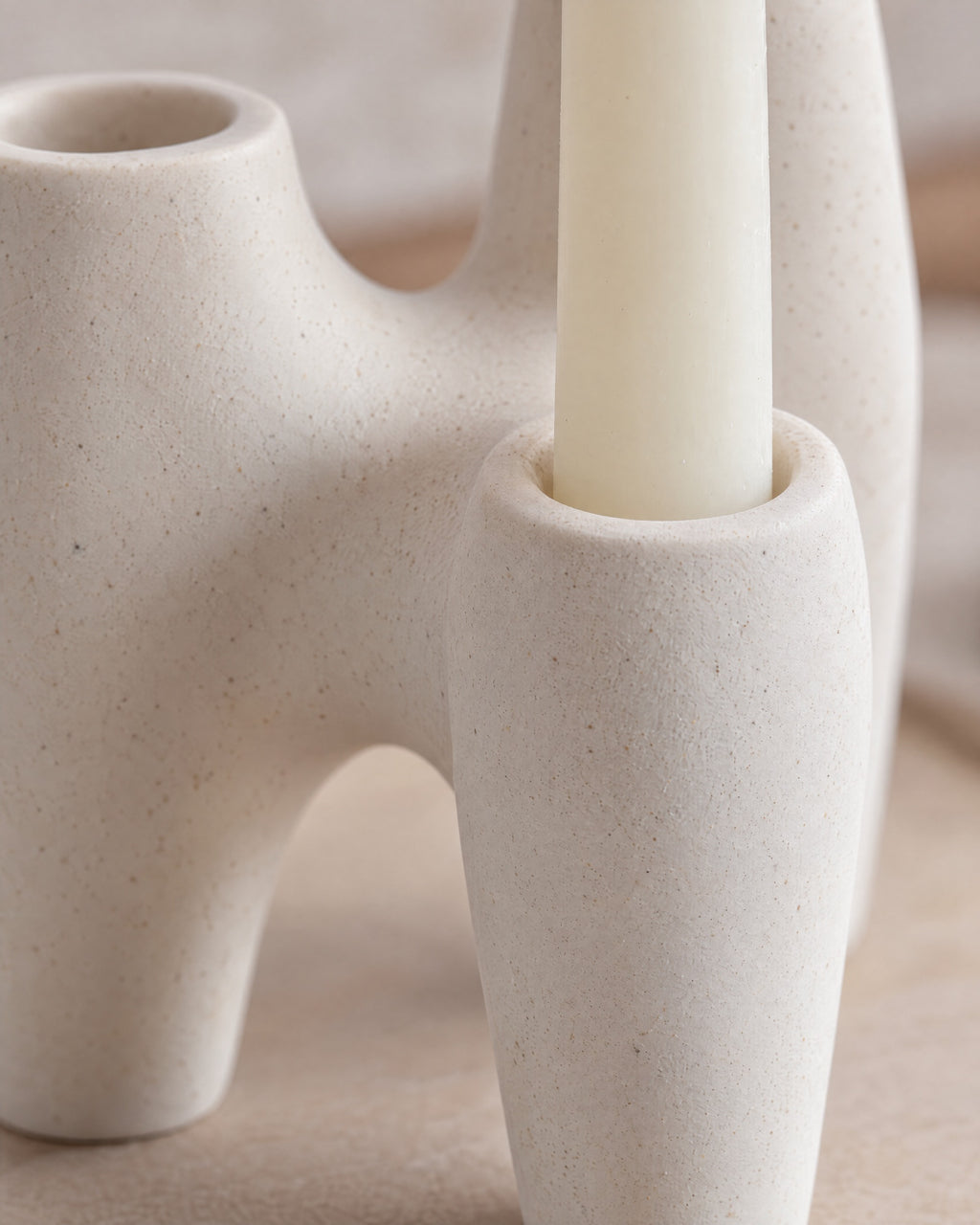 Close-up of the material and finish of the Duna Sculptural Ceramic Candle Holder