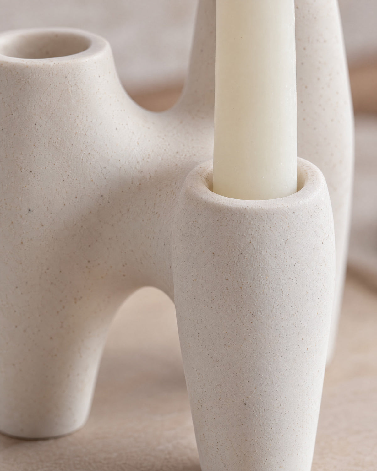 Close-up of the material and finish of the Duna Sculptural Ceramic Candle Holder