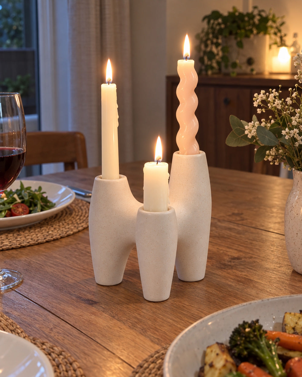 Duna Sculptural Ceramic Candle Holder in a real home