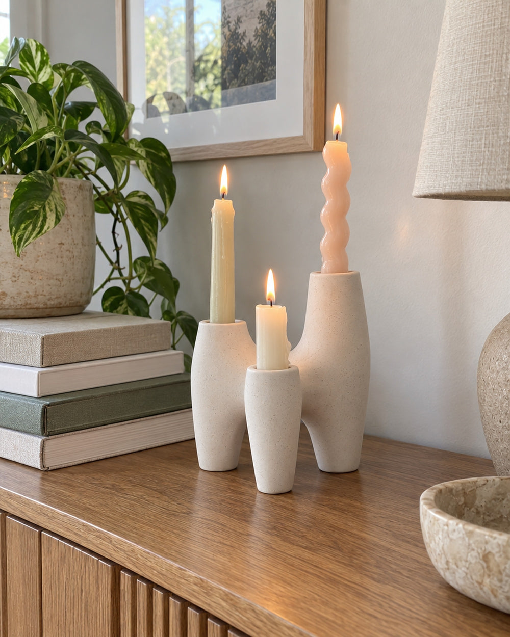 Duna Sculptural Ceramic Candle Holder in a real home