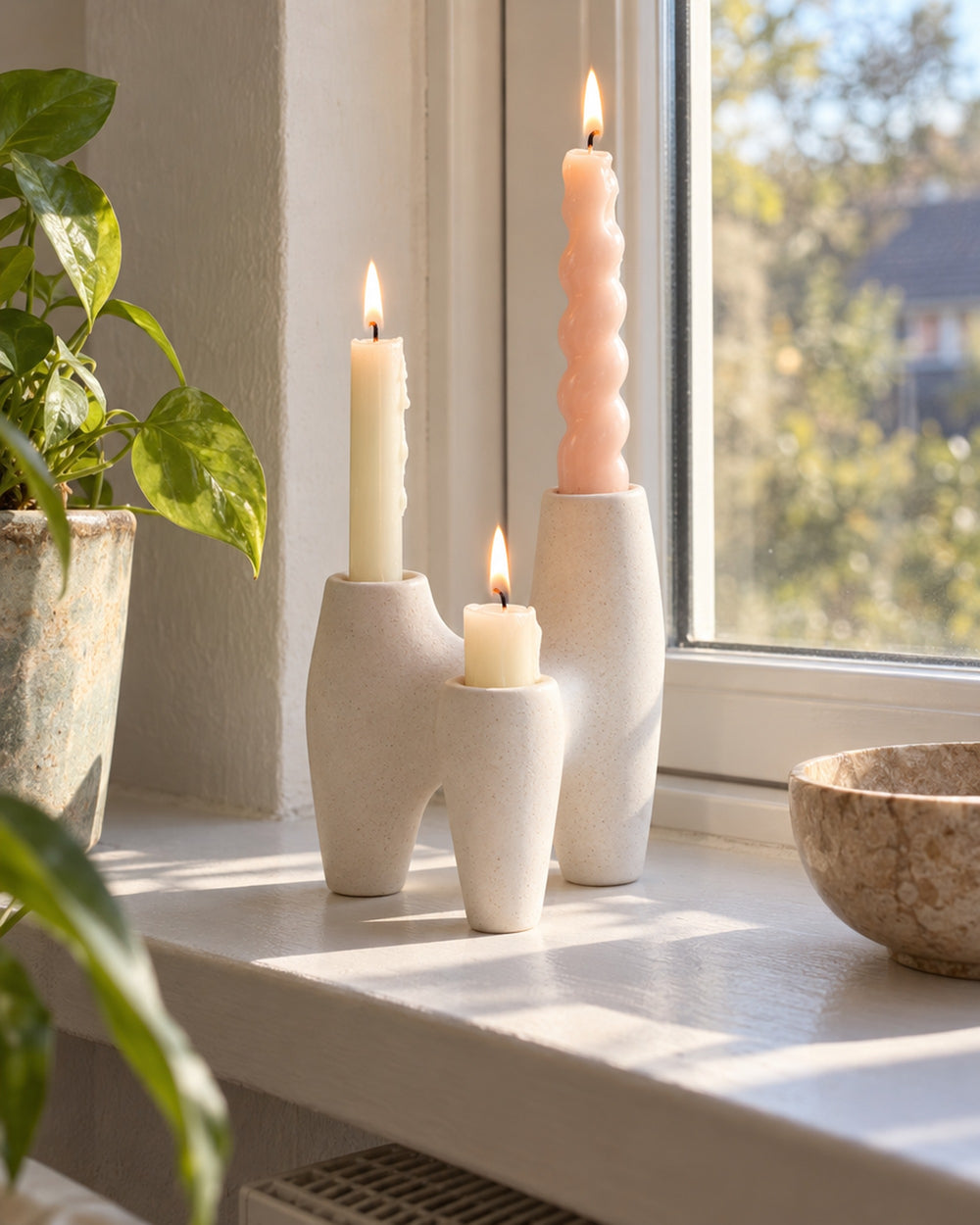 Duna Sculptural Ceramic Candle Holder in a real home