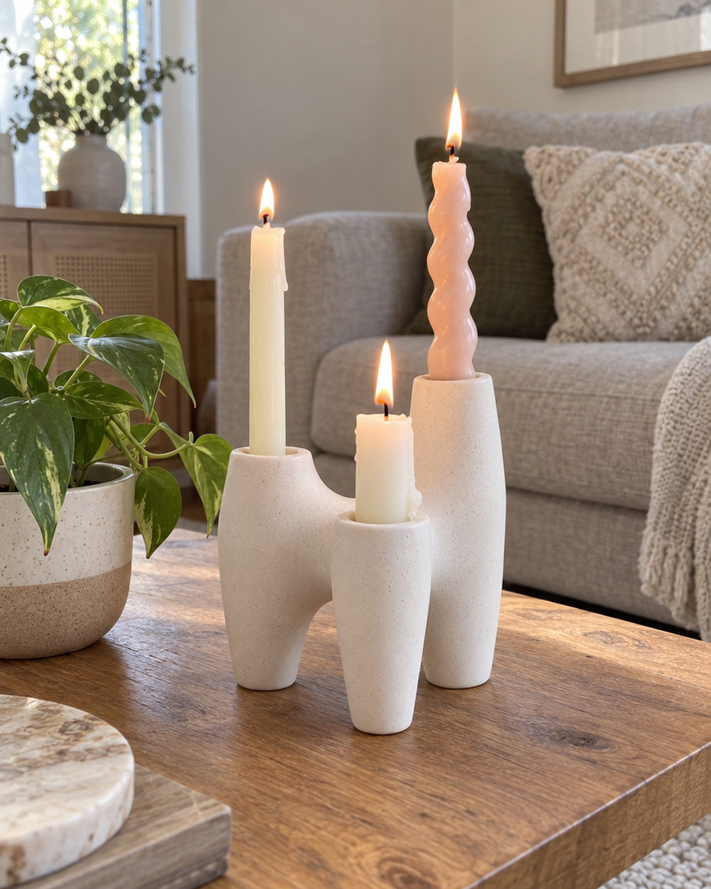 Duna Sculptural Ceramic Candle Holder in a real home