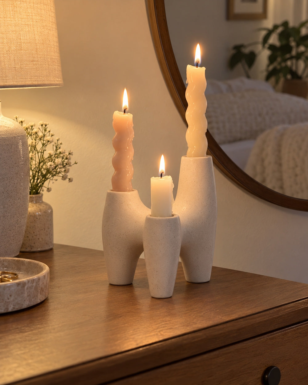 Duna Sculptural Ceramic Candle Holder in a real home