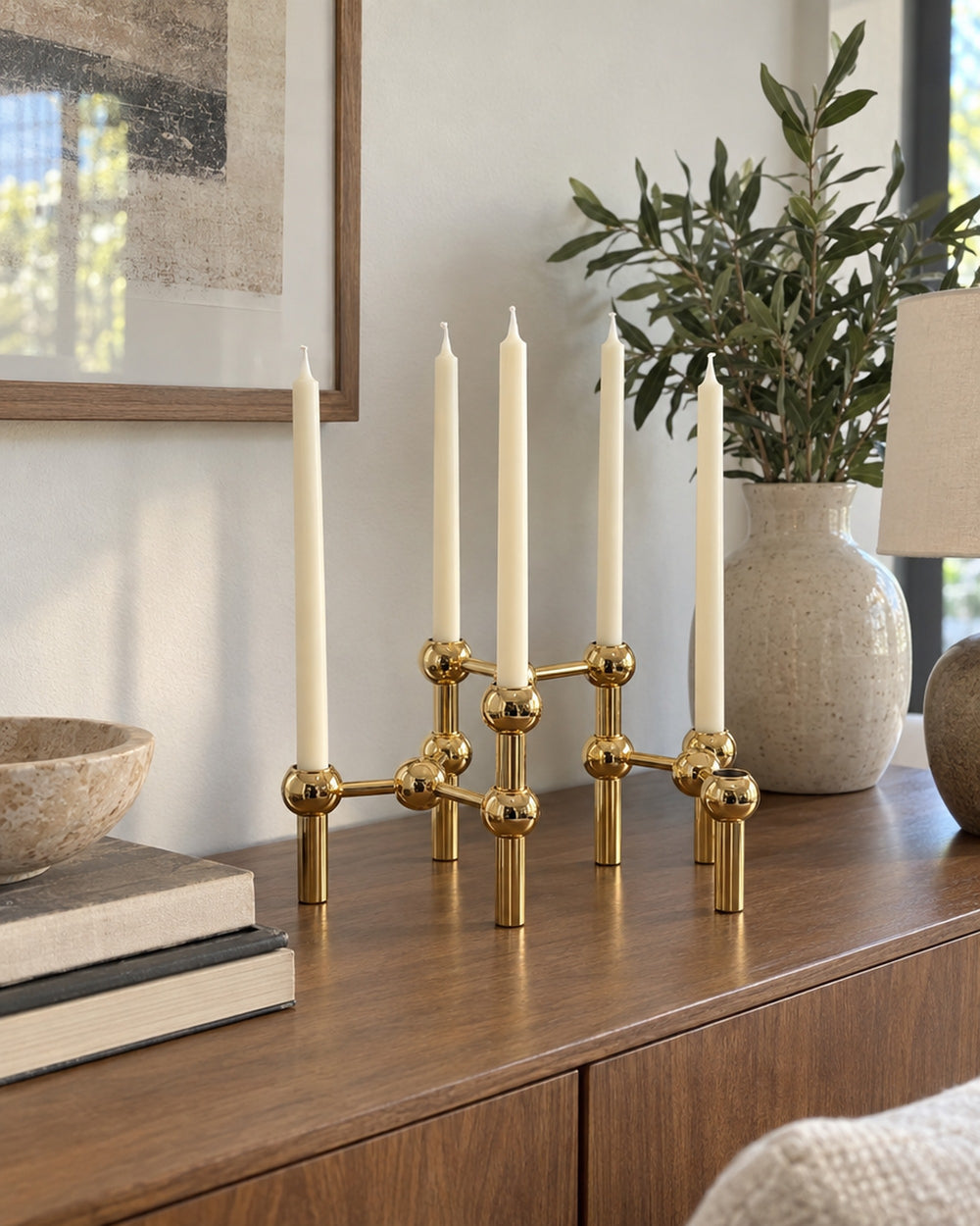 Orbit Stackable Metal Candlestick in a real home
