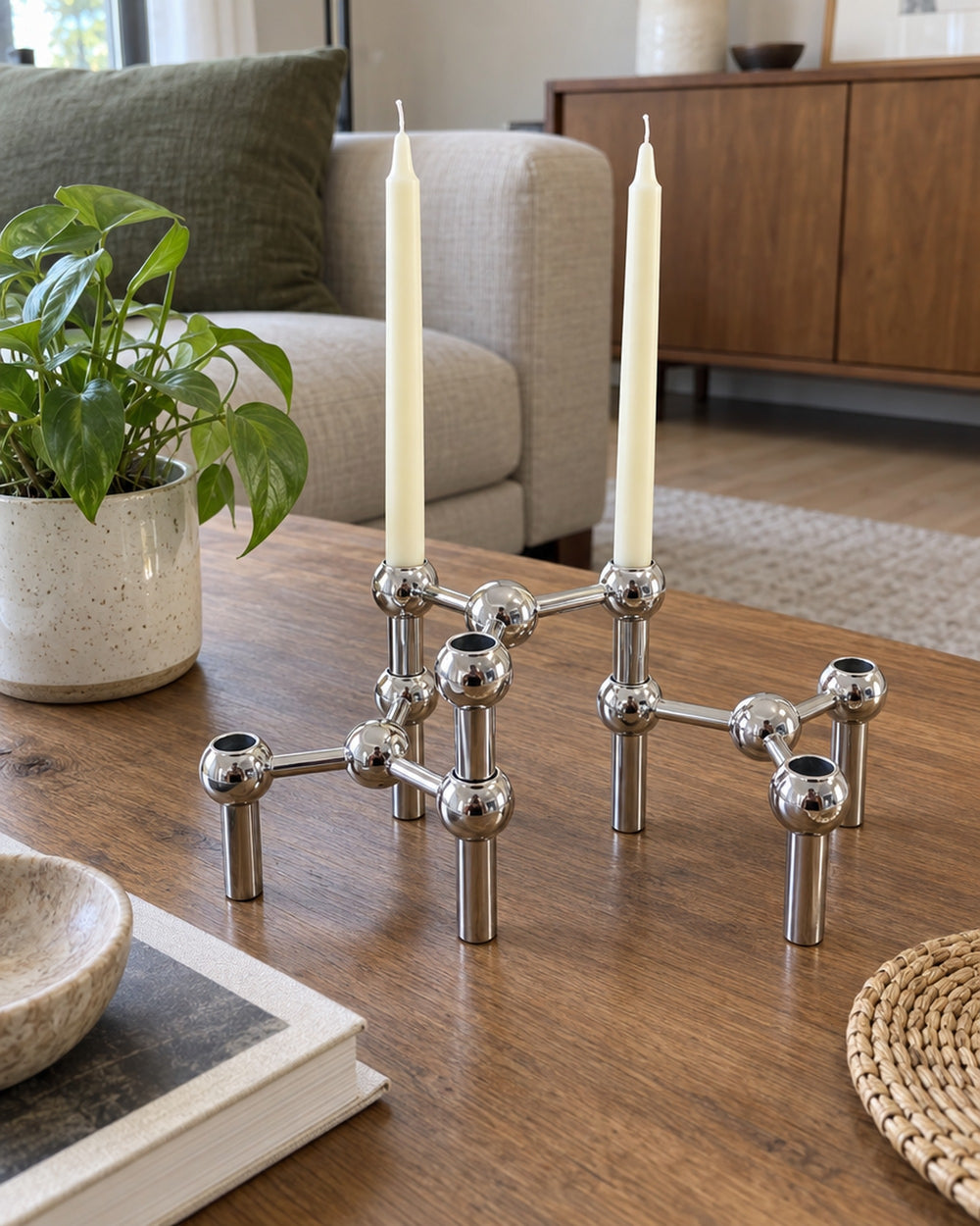 Orbit Stackable Metal Candlestick in a real home