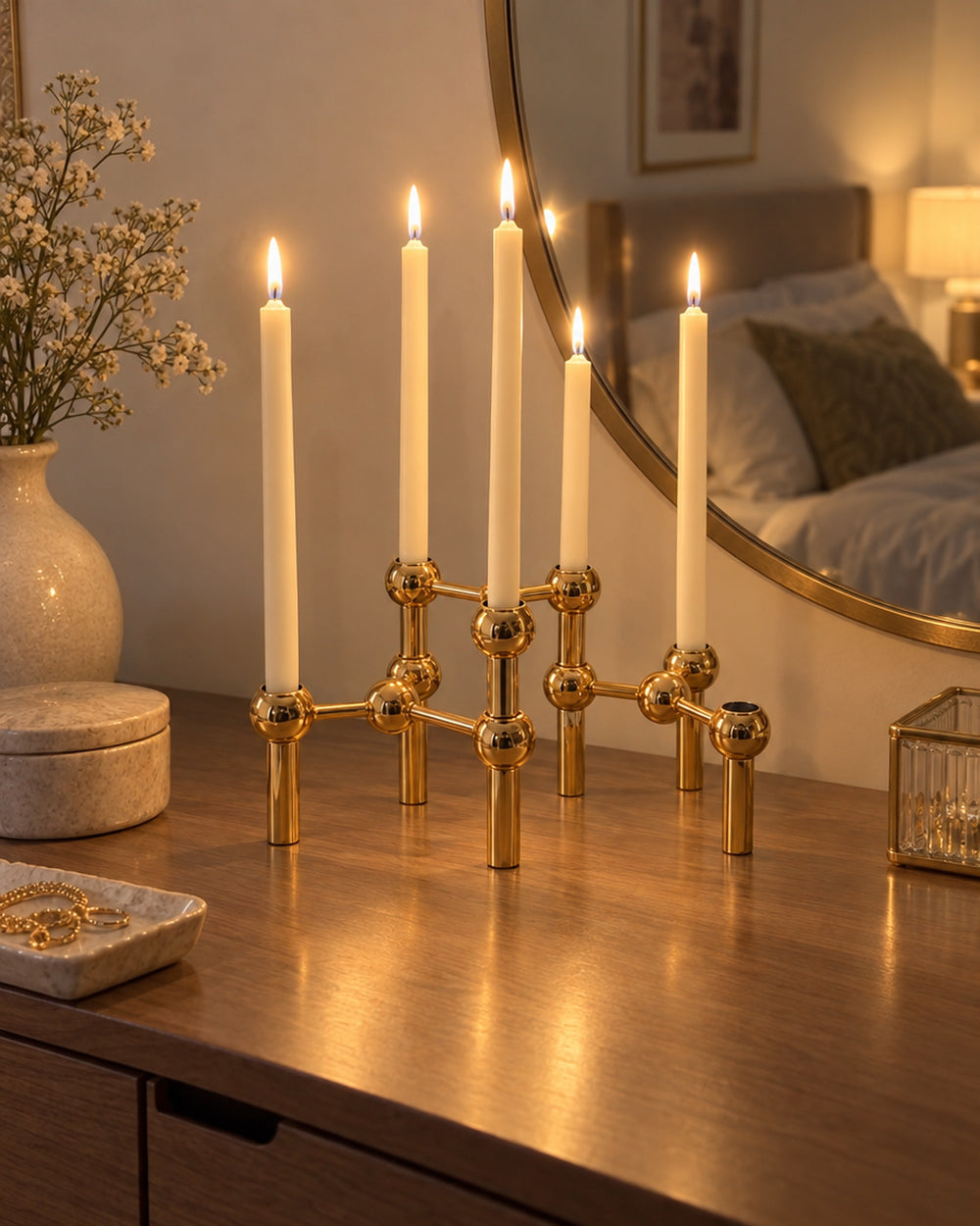 Orbit Stackable Metal Candlestick in a real home