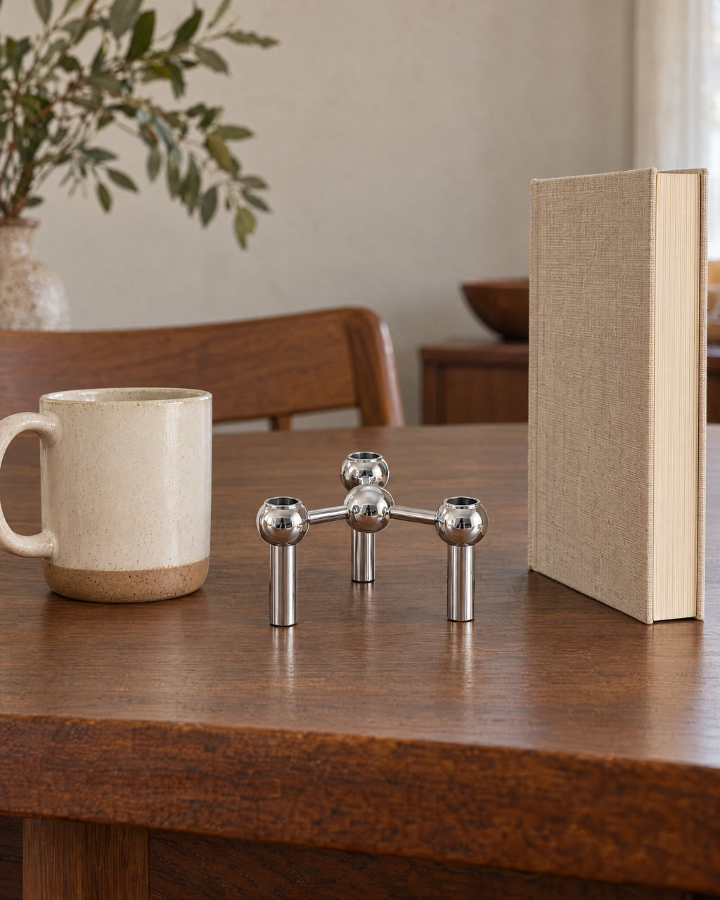 Silver: Orbit Stackable Metal Candlestick shown at true scale