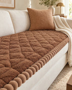 Mocha Brown: Snuggle Sherpa Plush Sofa Protector Cover, styled on a sofa