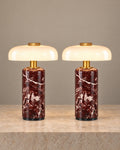 Stone Cordless Marble Nightstand Lamp, Set of 2, both lamps switched on