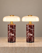Stone Cordless Marble Nightstand Lamp, Set of 2, both lamps switched on