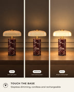 Red Marble: Stone Cordless Marble Nightstand Lamp, Set of 2 dimming levels, low, medium and full brightness