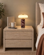 Red Marble: Stone Cordless Marble Nightstand Lamp on a standard nightstand with a paperback, phone and mug for scale