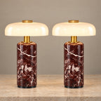Stone Cordless Marble Nightstand Lamp, Set of 2, both lamps switched on