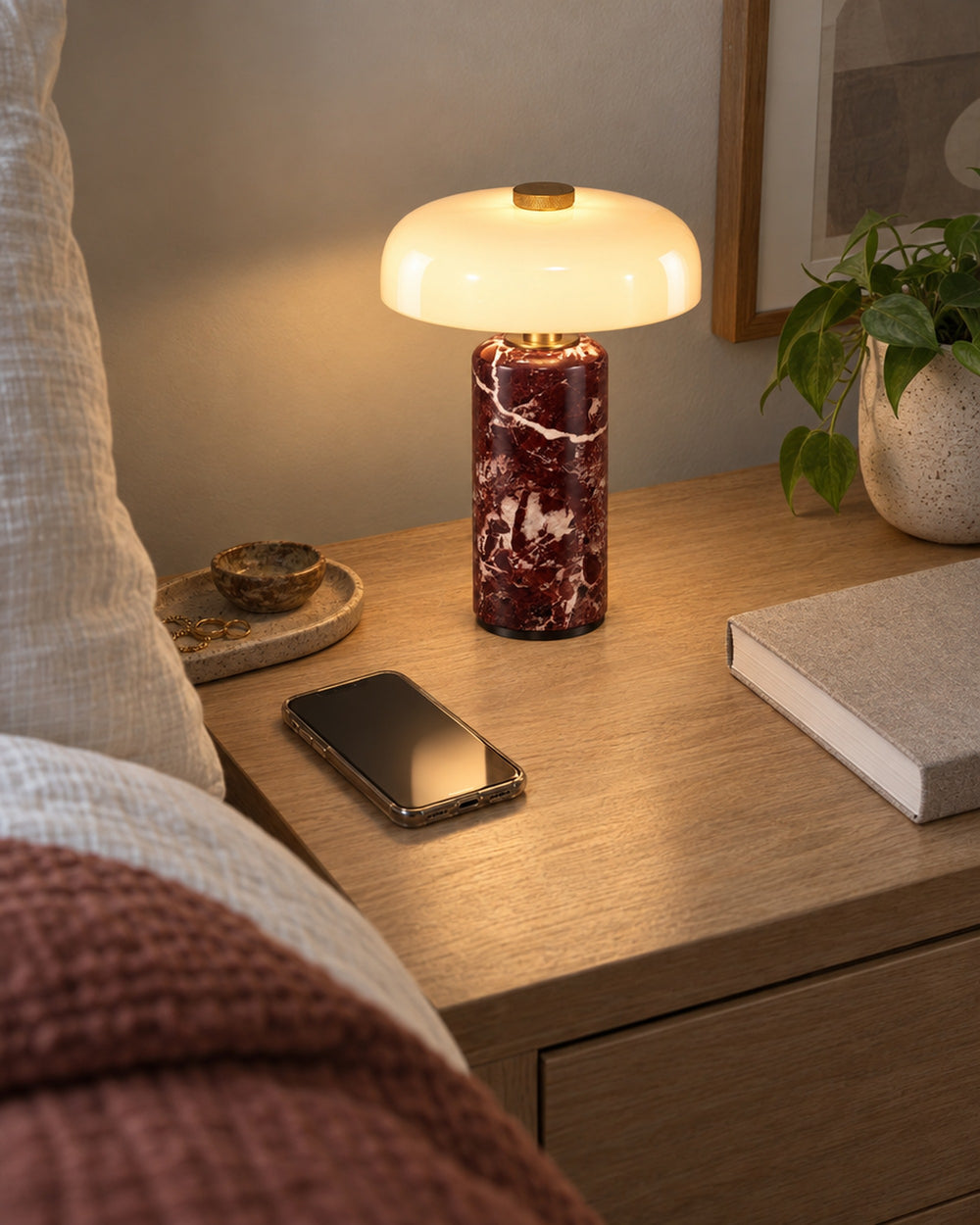 Stone Cordless Marble Nightstand Lamp in a real home