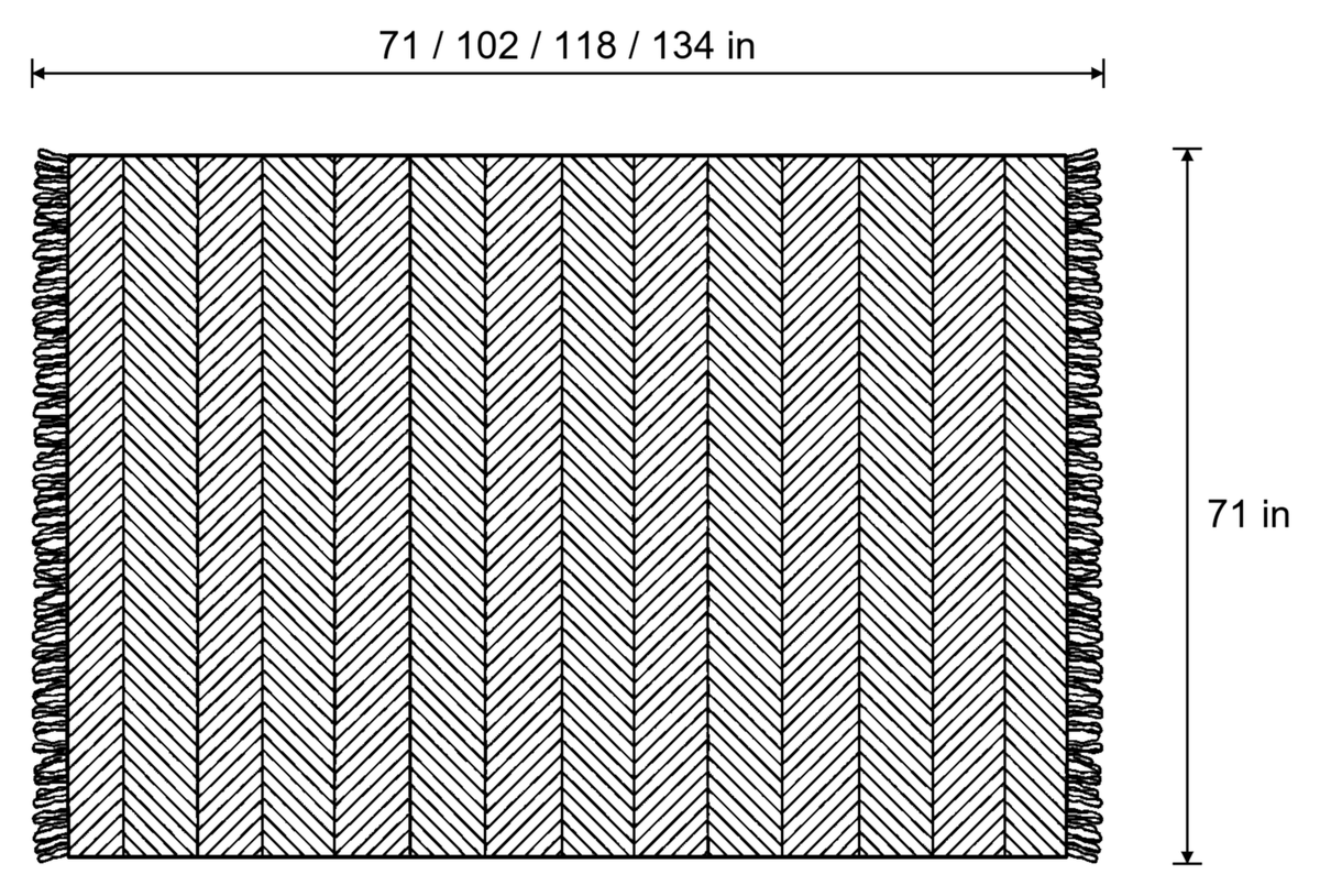 Dimensions sketch of the Stripe Herringbone Sofa Cover with measurements