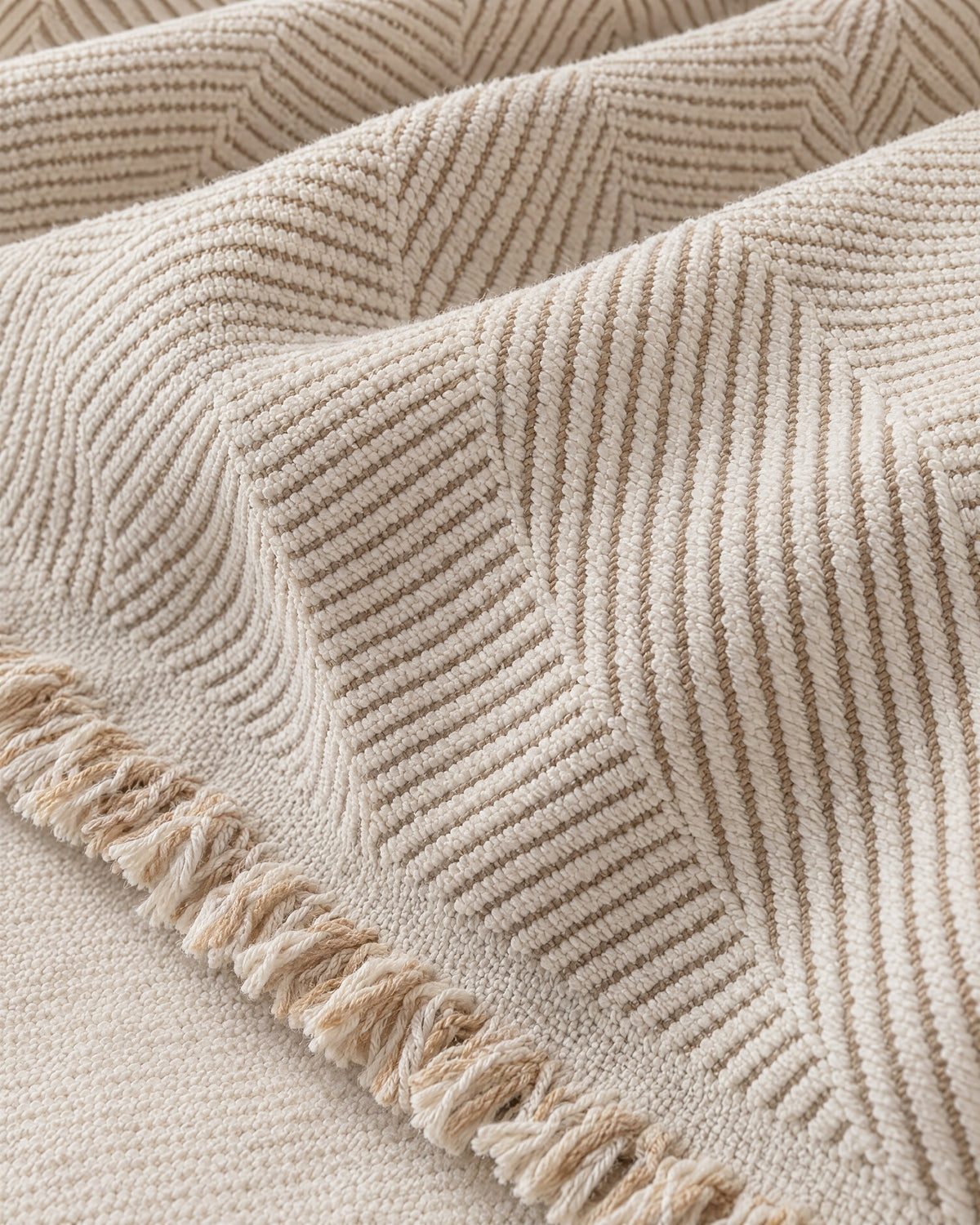Ivory Sand: Close-up of the fabric of the Stripe Herringbone Sofa Cover