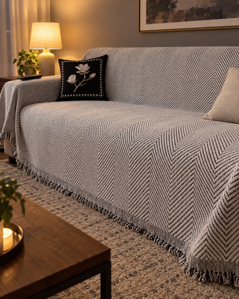 Stripe Herringbone Sofa Cover in a real home