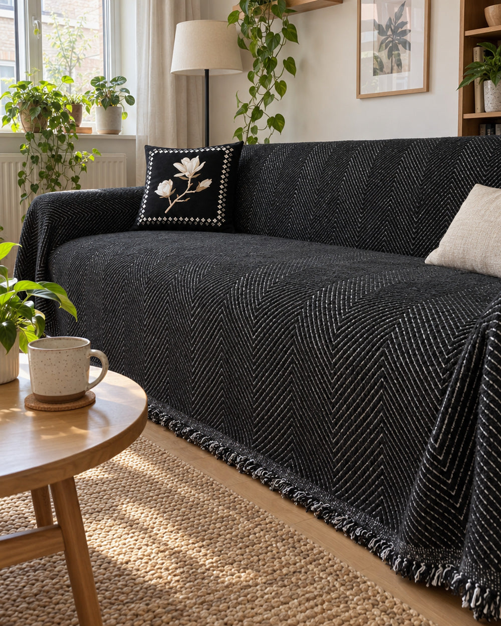 Stripe Herringbone Sofa Cover in a real home