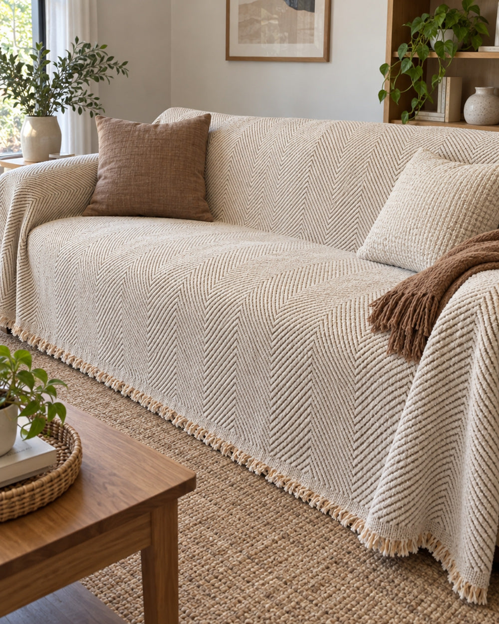 Stripe Herringbone Sofa Cover in a real home