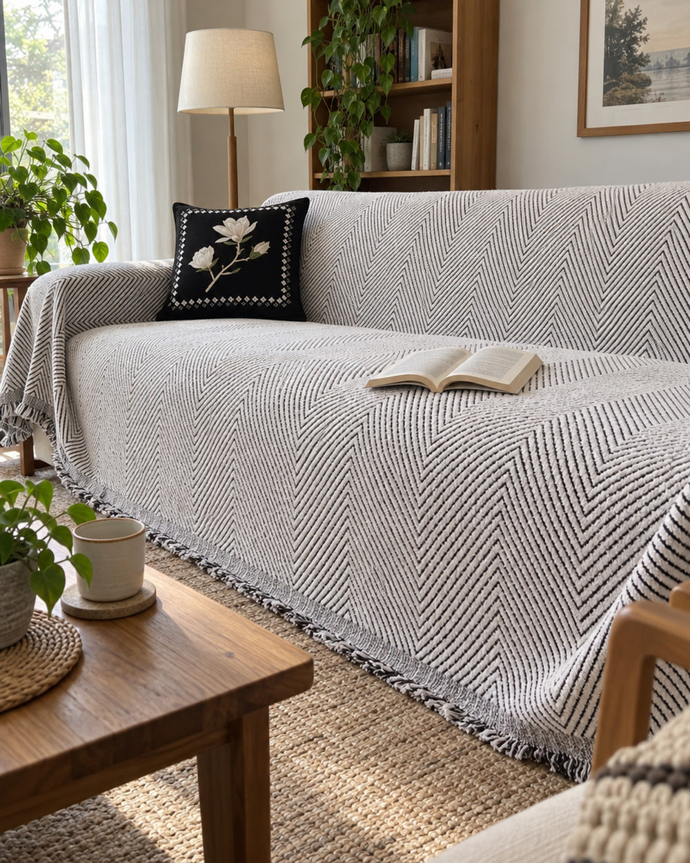 Stripe Herringbone Sofa Cover in a real home