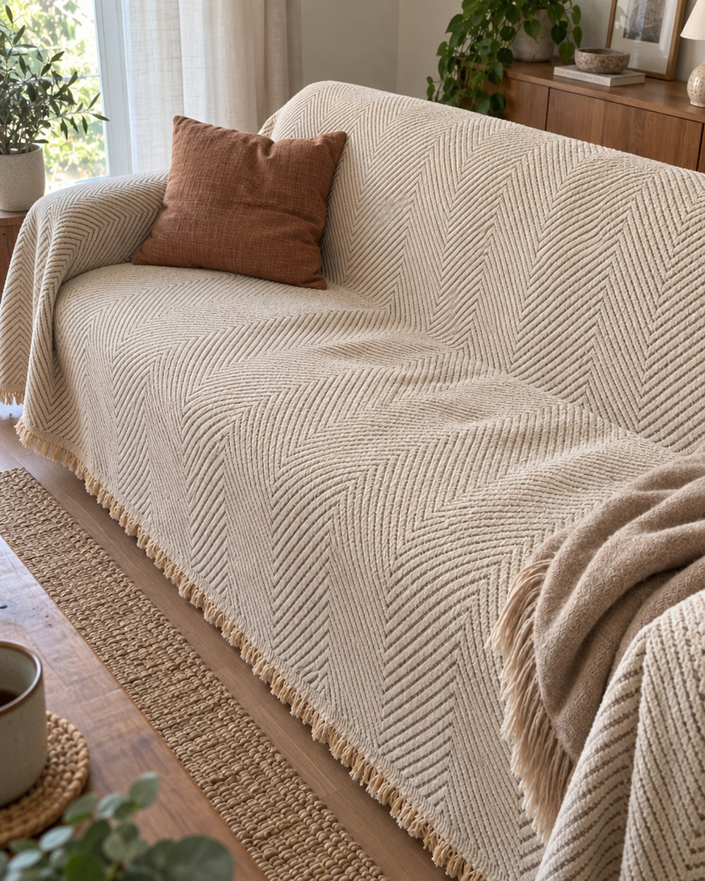 Stripe Herringbone Sofa Cover in a real home