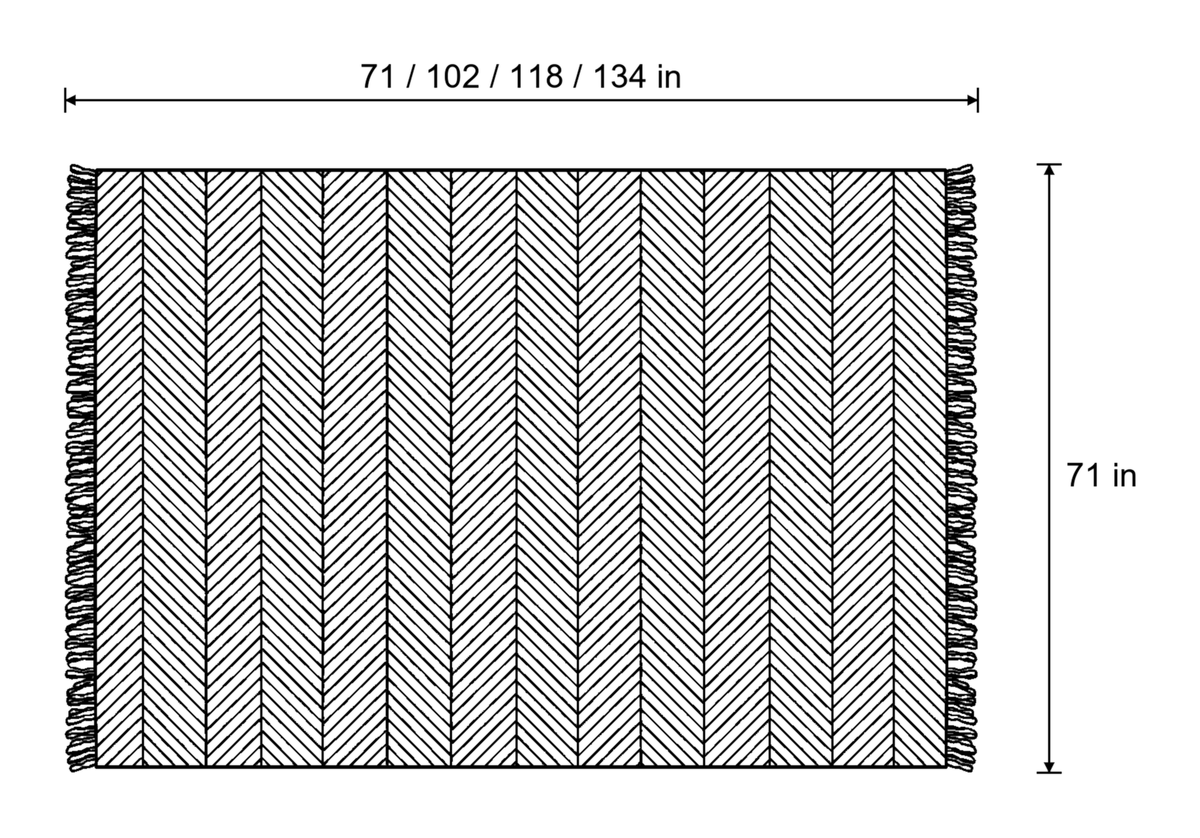 Dimensions sketch of the Stripe Herringbone Sofa Cover with measurements