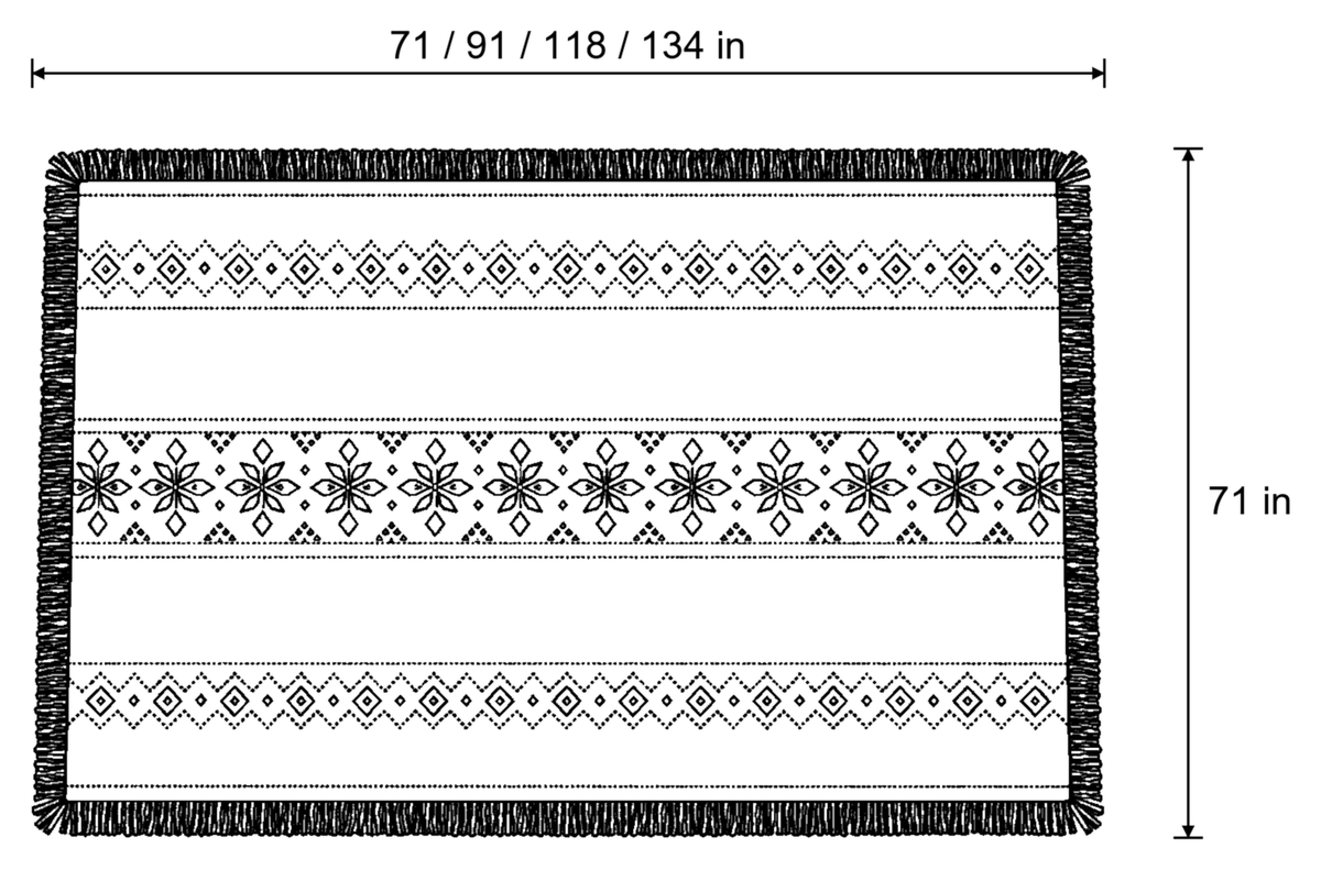 Dimensions sketch of the Stylish Boho Sofa Cover with measurements