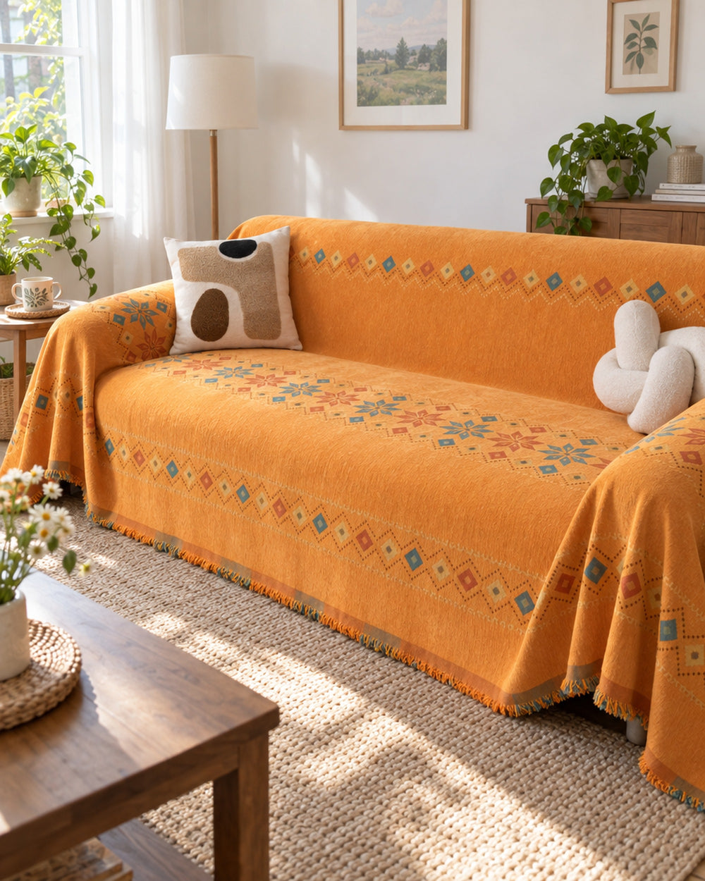 Stylish Boho Sofa Cover in a real home