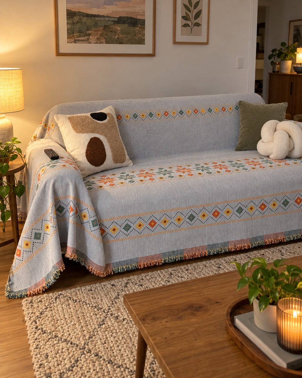 Stylish Boho Sofa Cover in a real home