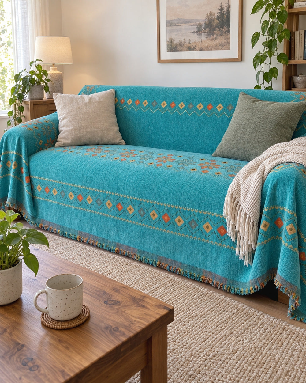 Stylish Boho Sofa Cover in a real home