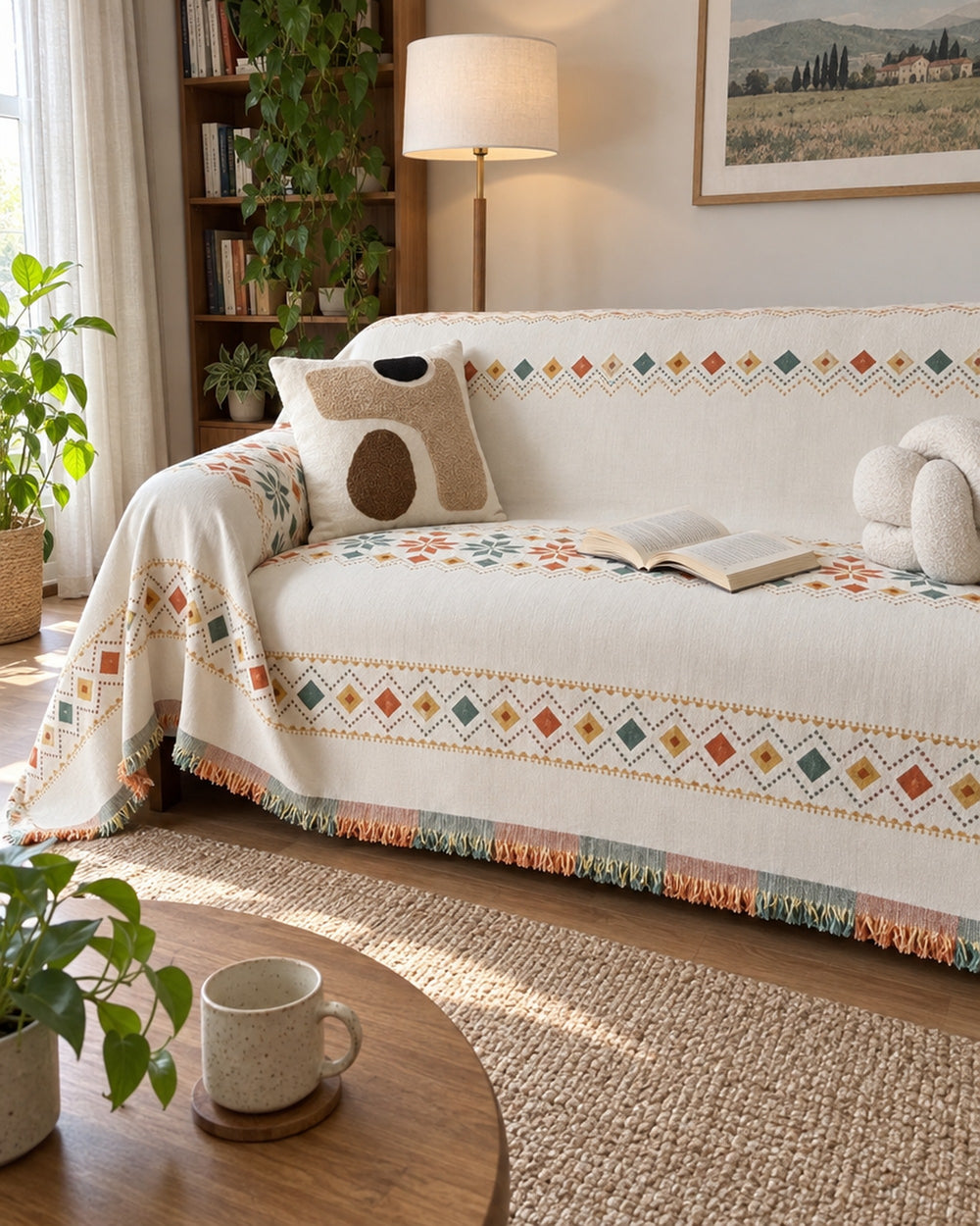 Stylish Boho Sofa Cover in a real home