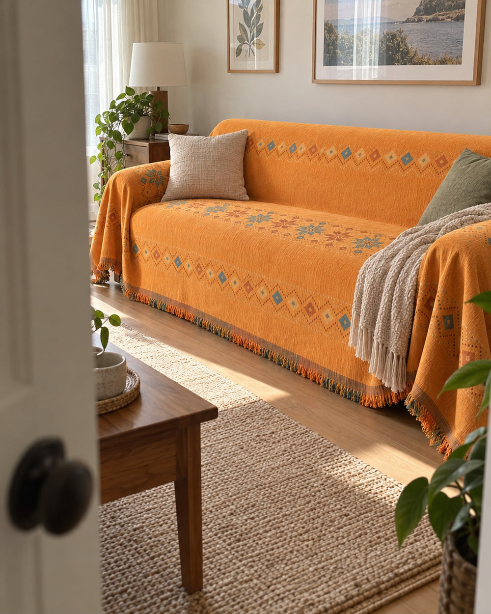 Stylish Boho Sofa Cover in a real home