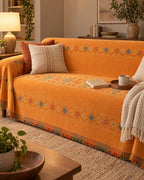 Orange: Stylish Boho Sofa Cover on a cozy lived-in sofa