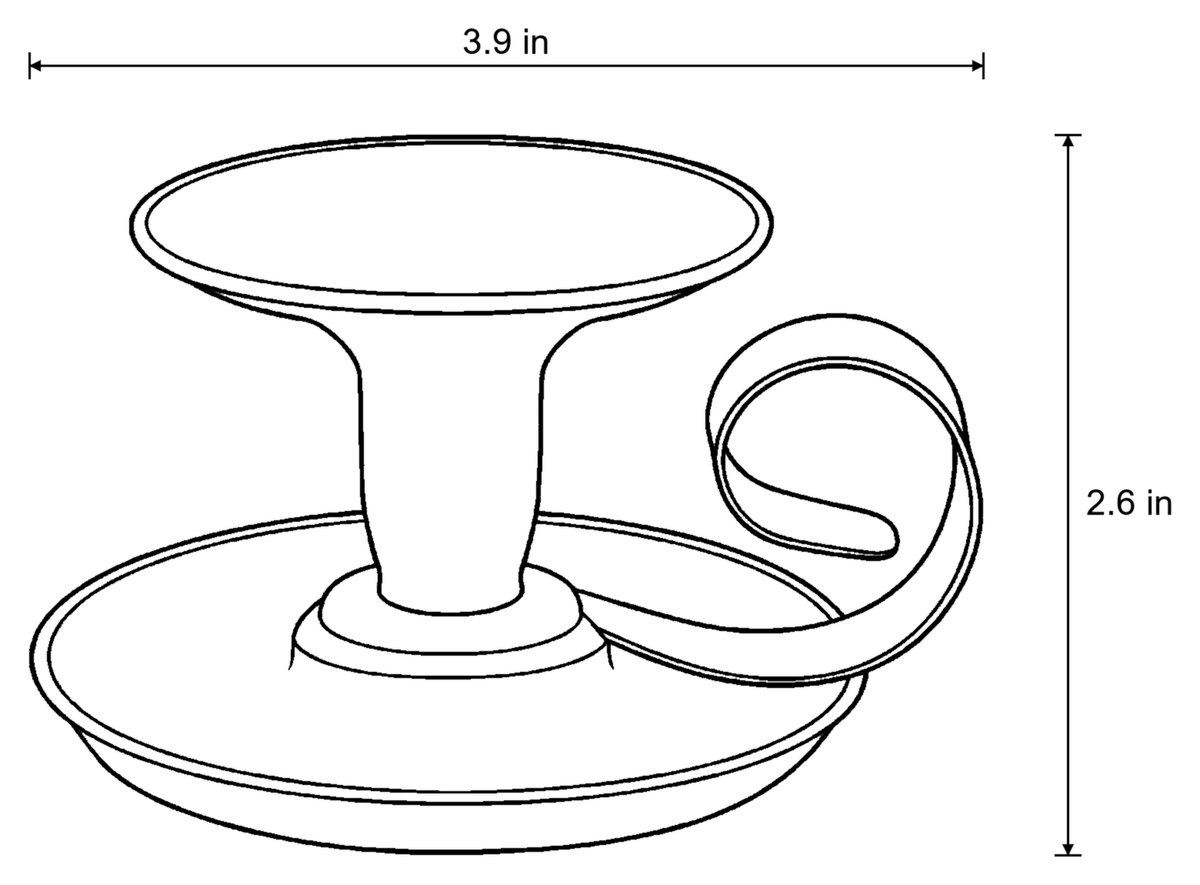 Dimensions sketch of the Tazza Iron Teacup Candle Holder with measurements