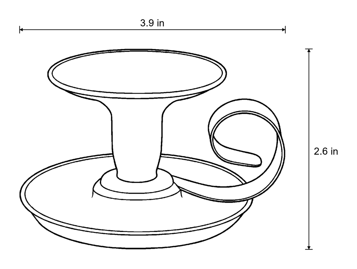 Dimensions sketch of the Tazza Iron Teacup Candle Holder with measurements