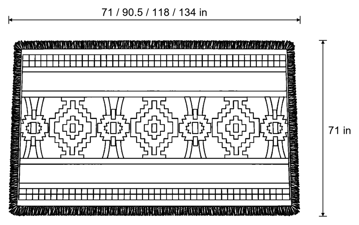 Dimensions sketch of the Tribal Geometric Chenille Sofa Cover with measurements