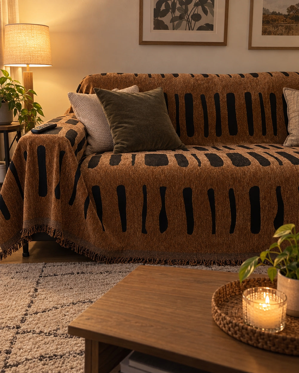 Tribal Geometric Chenille Sofa Cover in a real home