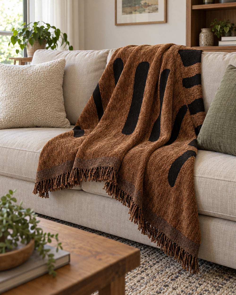 Tribal Geometric Chenille Sofa Cover in a real home