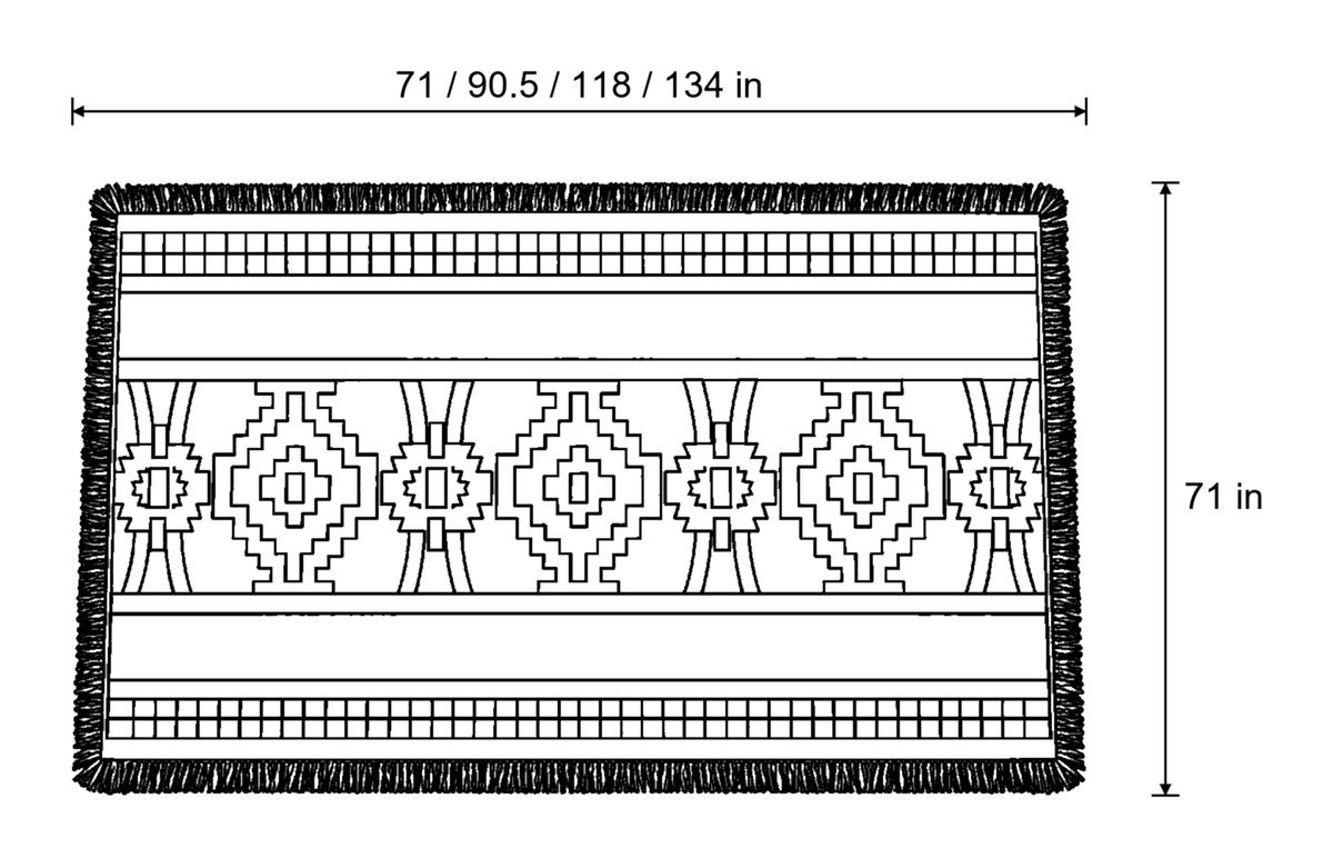 Dimensions sketch of the Tribal Geometric Chenille Sofa Cover with measurements