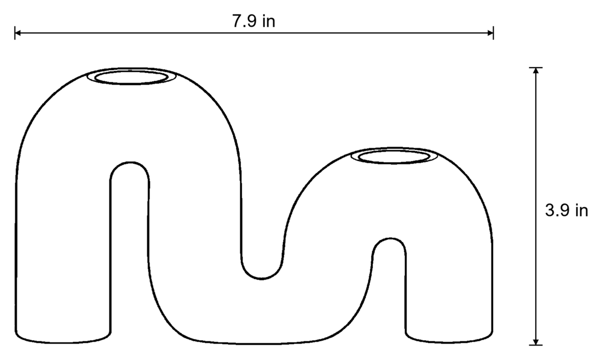 Dimensions sketch of the Twist Ceramic Double Candle Holder with measurements