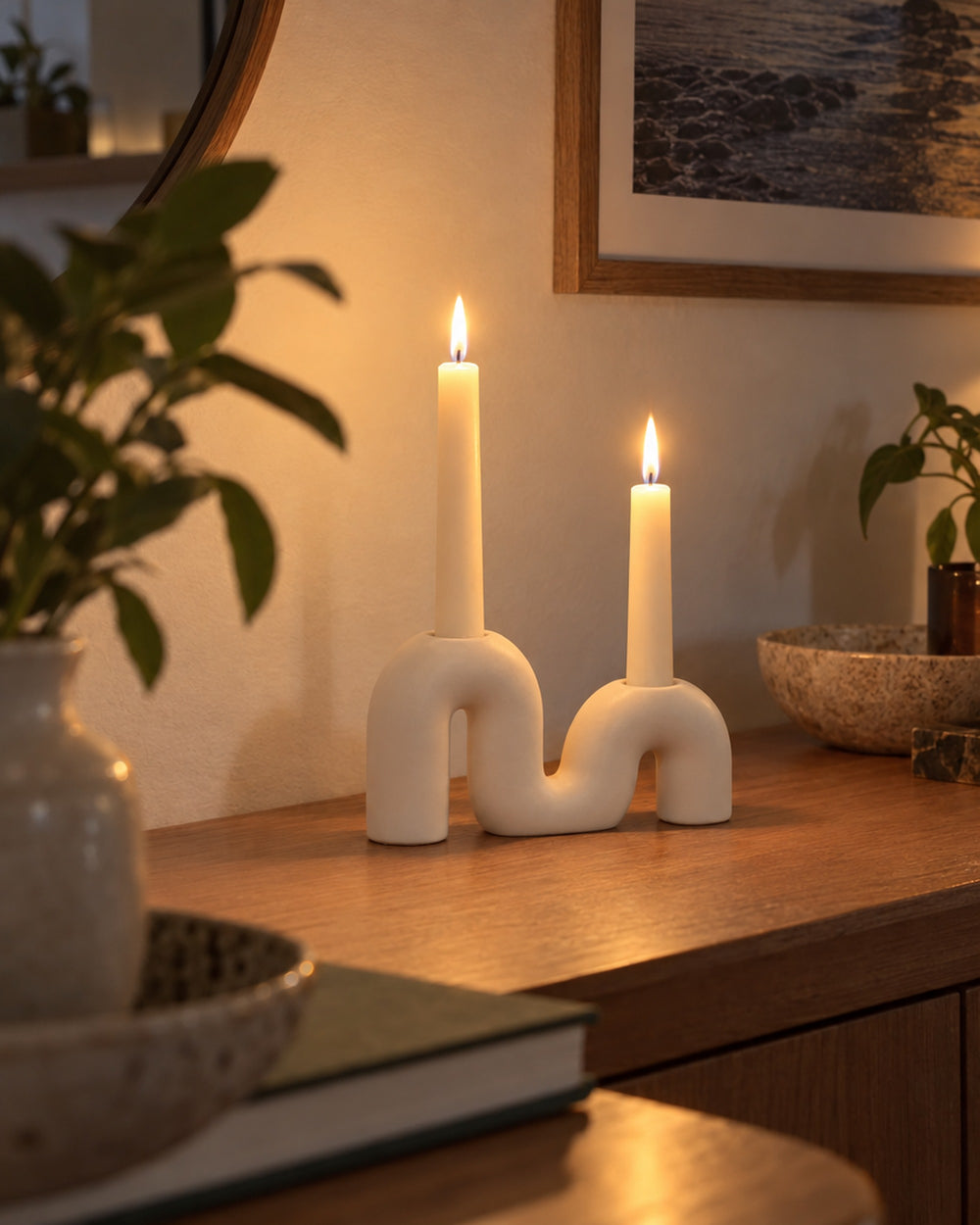 Twist Ceramic Double Candle Holder in a real home