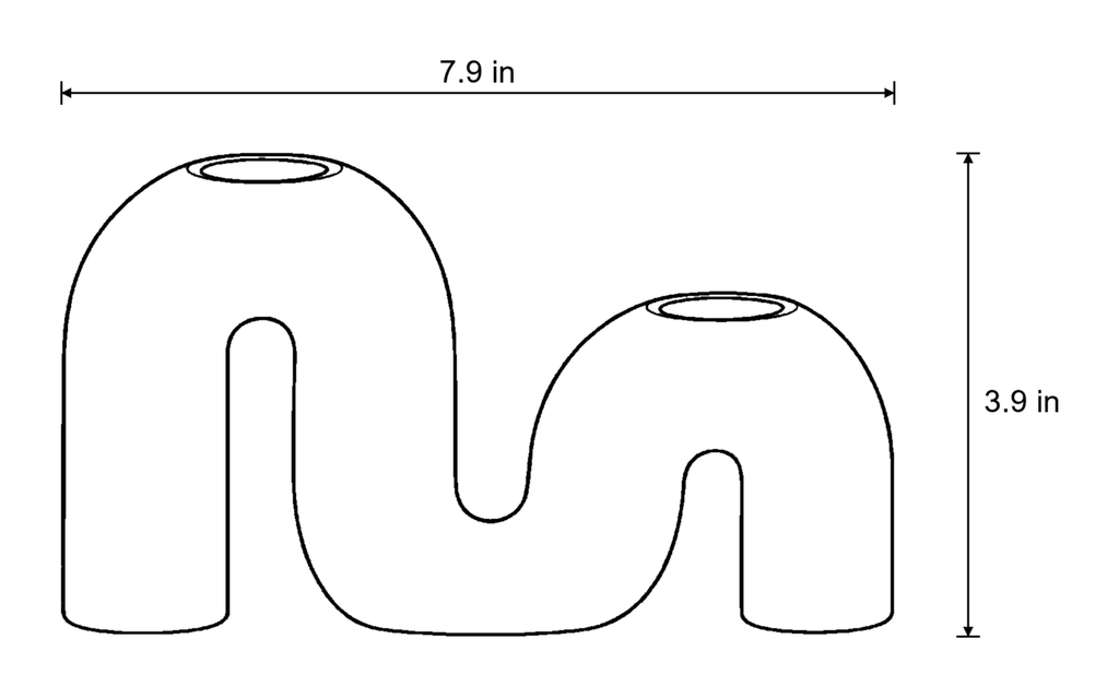 Dimensions sketch of the Twist Ceramic Double Candle Holder with measurements