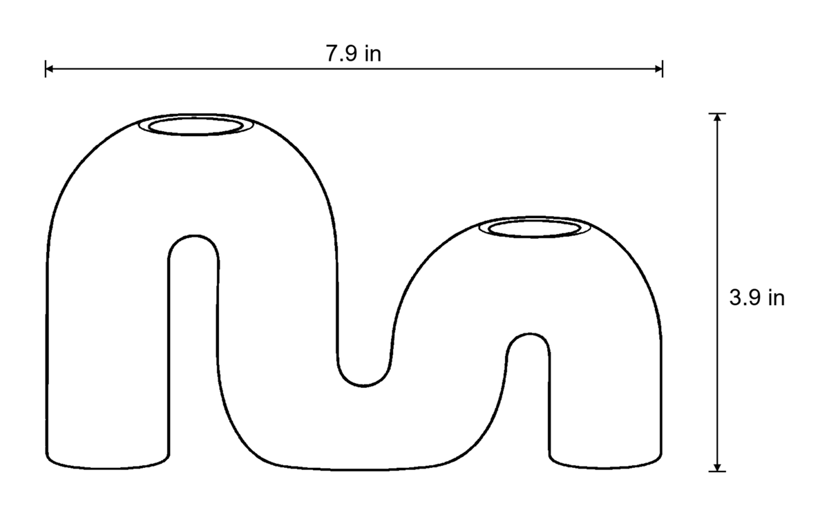 Dimensions sketch of the Twist Ceramic Double Candle Holder with measurements