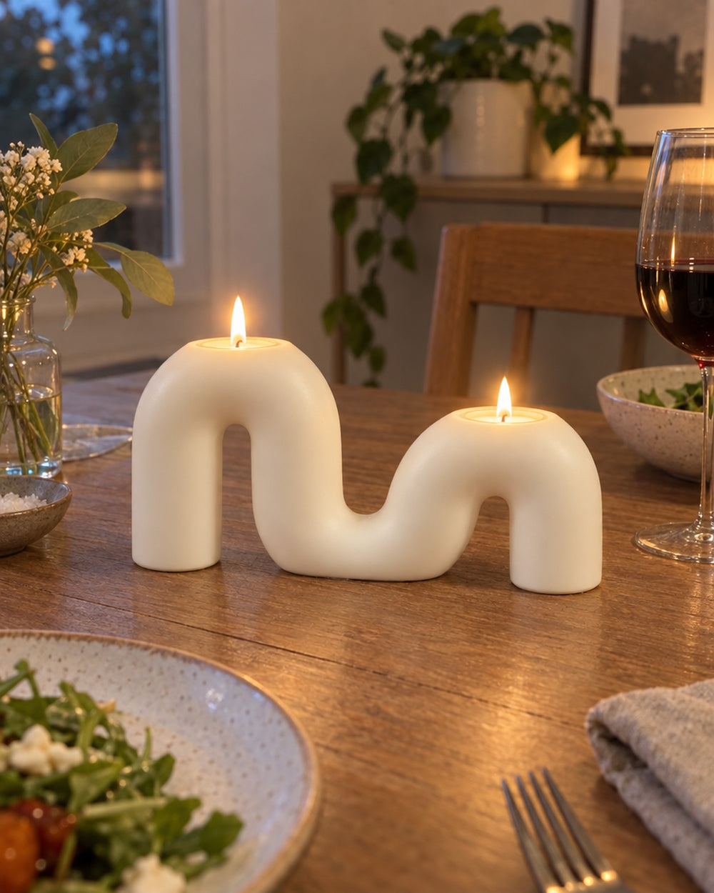 Twist Ceramic Double Candle Holder in a real home
