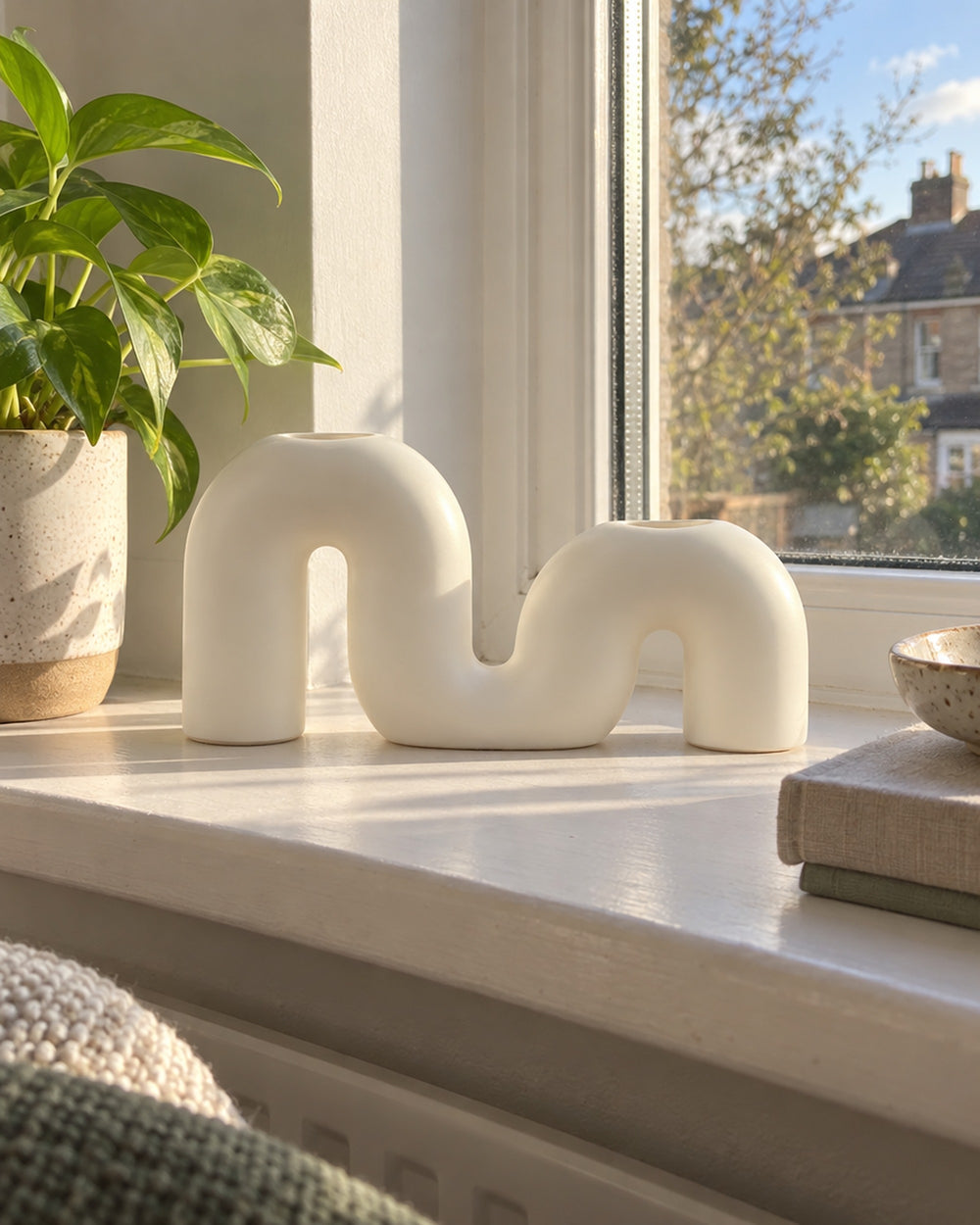 Twist Ceramic Double Candle Holder in a real home