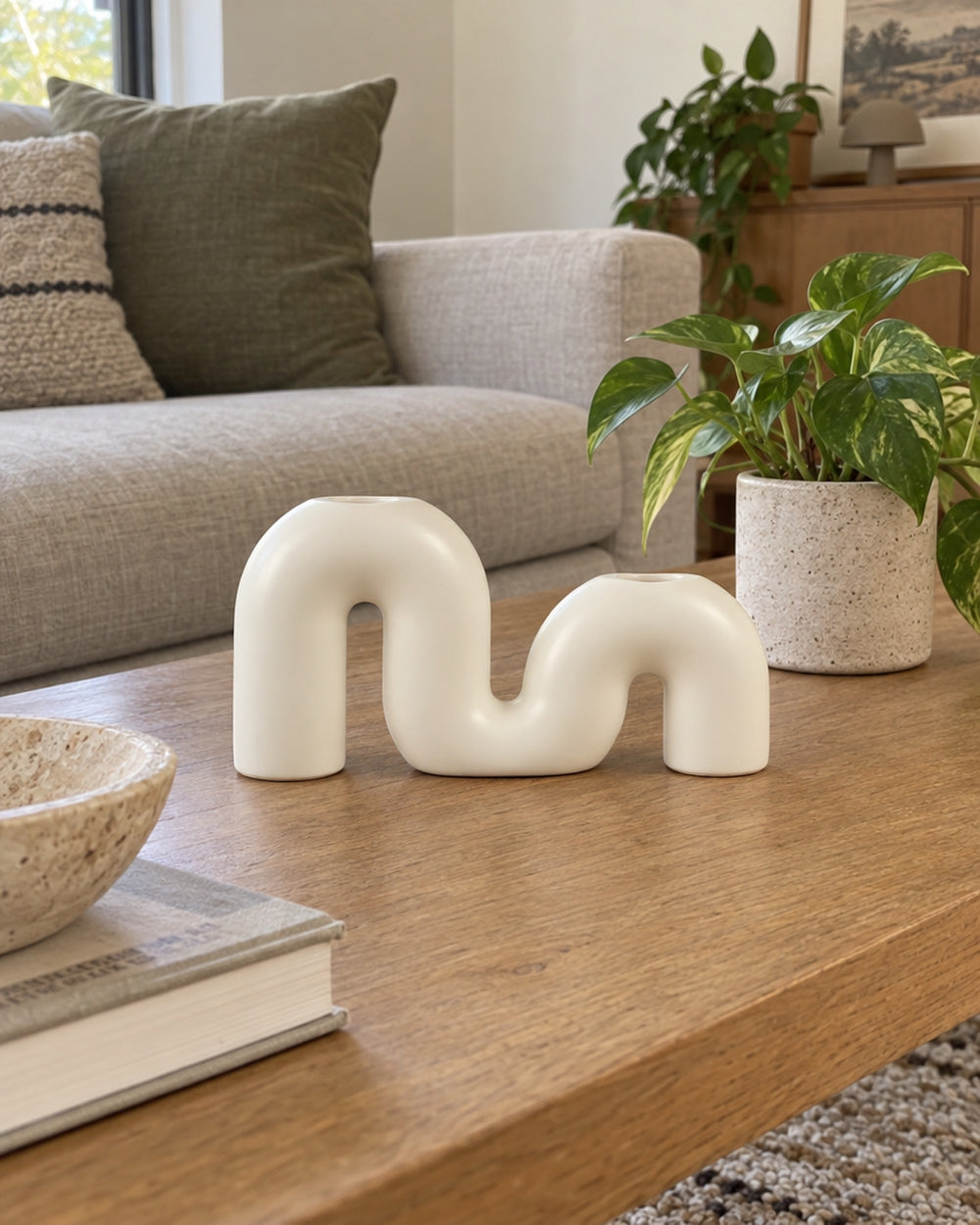 Twist Ceramic Double Candle Holder in a real home