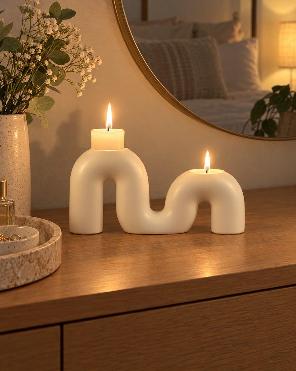 Twist Ceramic Double Candle Holder in a real home