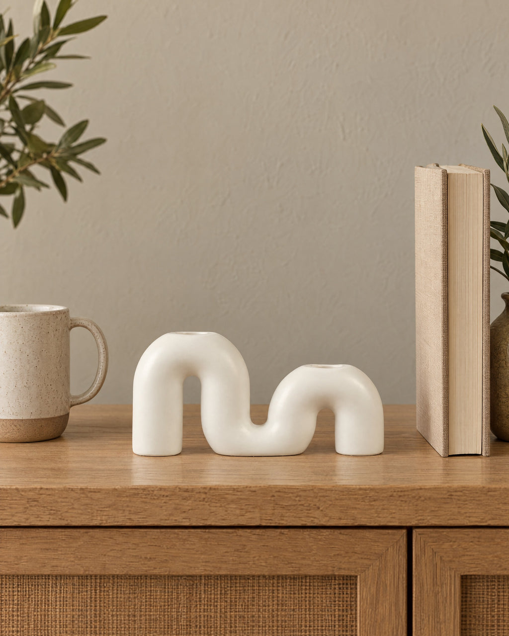 Twist Ceramic Double Candle Holder shown at true scale