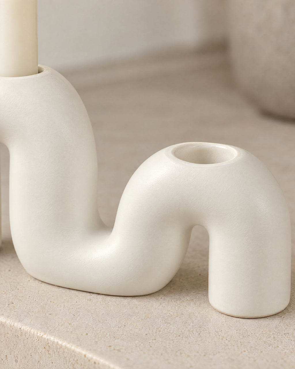 Close-up of the material and finish of the Twist Ceramic Double Candle Holder