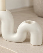Close-up of the material and finish of the Twist Ceramic Double Candle Holder